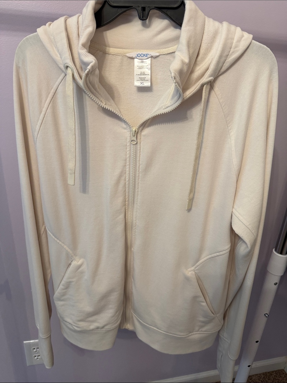 Jockey Women's Cream Full-Zip Hoodie Bomber Jacket